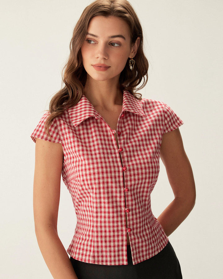 T-shirt Donna in Cotone Fantasia Quadri Regular