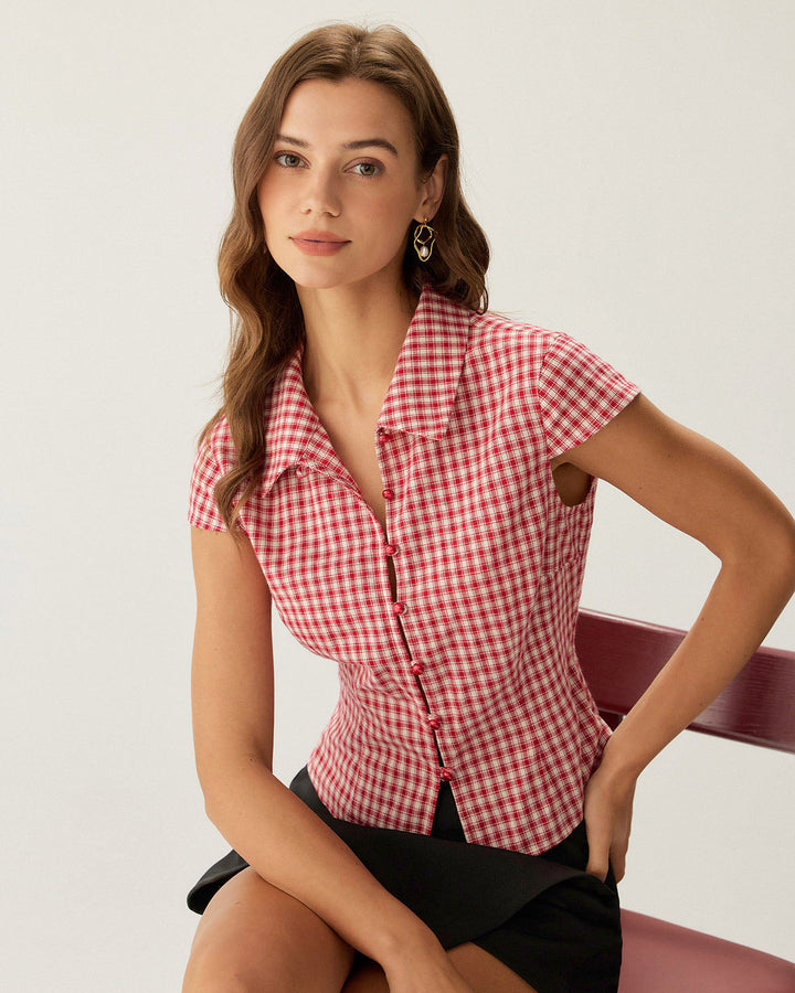 T-shirt Donna in Cotone Fantasia Quadri Regular