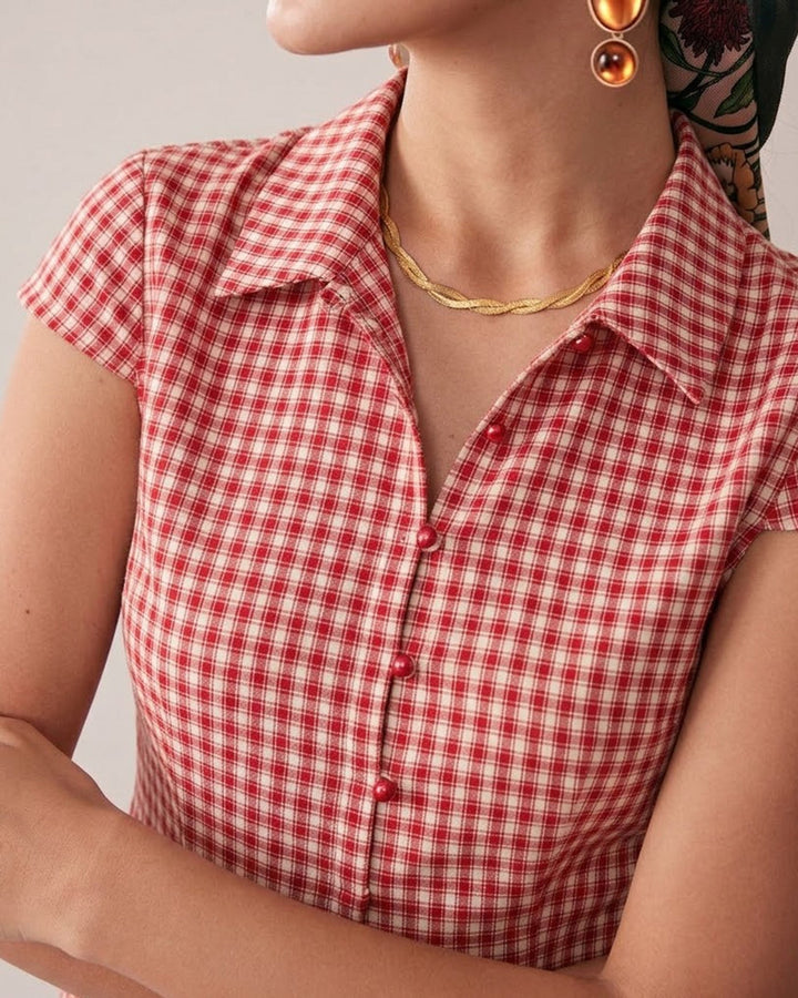 T-shirt Donna in Cotone Fantasia Quadri Regular