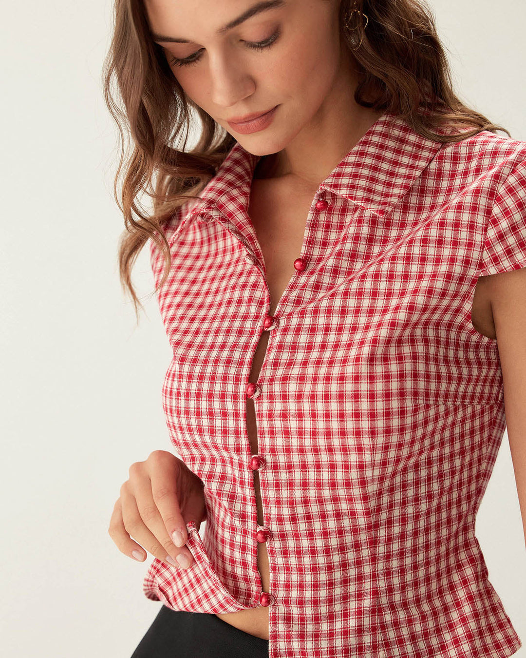 T-shirt Donna in Cotone Fantasia Quadri Regular