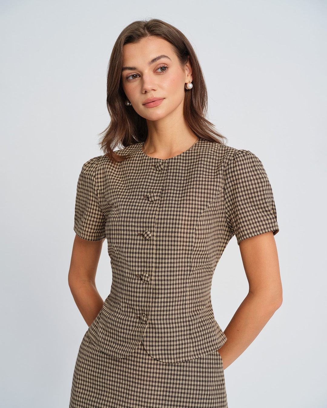 T-shirt Donna in Cotone Motivo Quadri Classica - Vesarelli