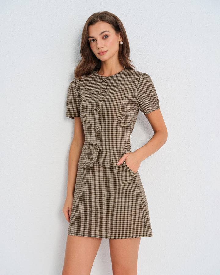 T-shirt Donna in Cotone Motivo Quadri Classica - Vesarelli