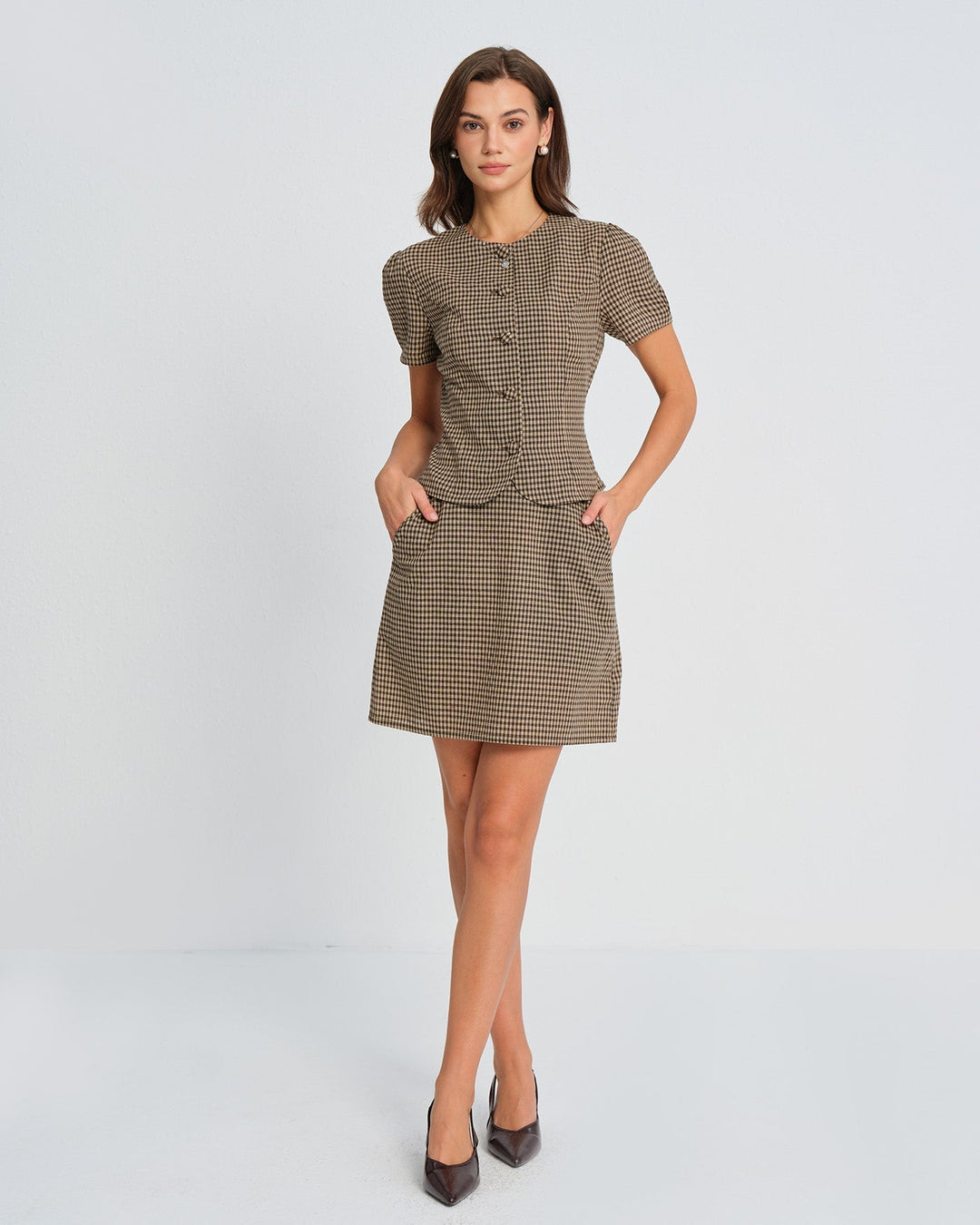 T-shirt Donna in Cotone Motivo Quadri Classica - Vesarelli