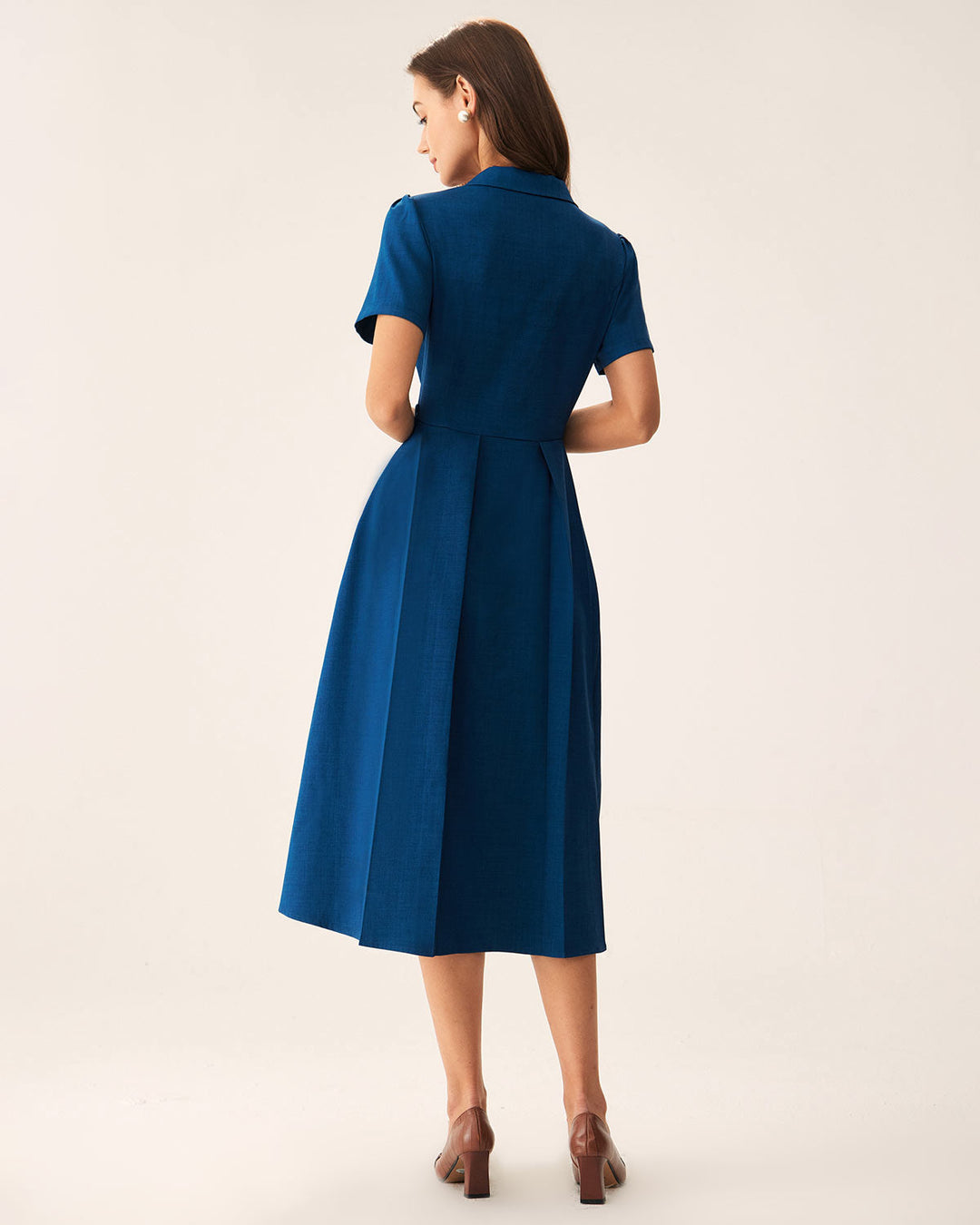 Abito Midi Donna Plissettato con Bottoni Frontali