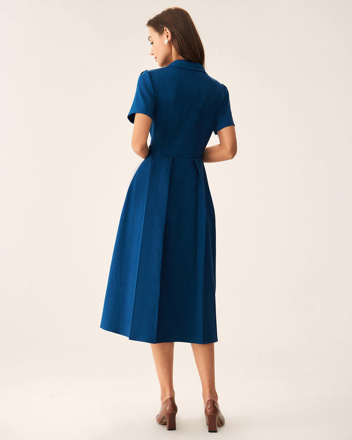 Abito Midi Donna Plissettato con Bottoni Frontali