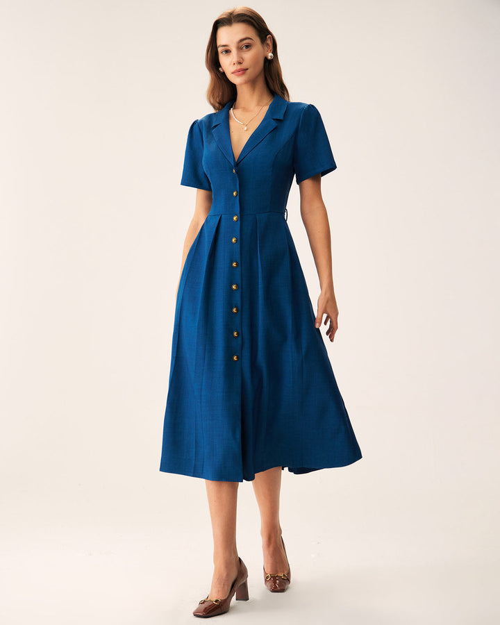 Abito Midi Donna Plissettato con Bottoni Frontali