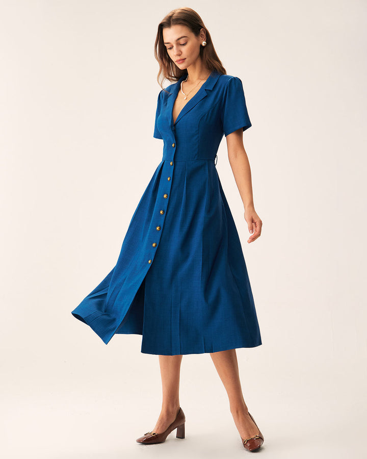 Abito Midi Donna Plissettato con Bottoni Frontali