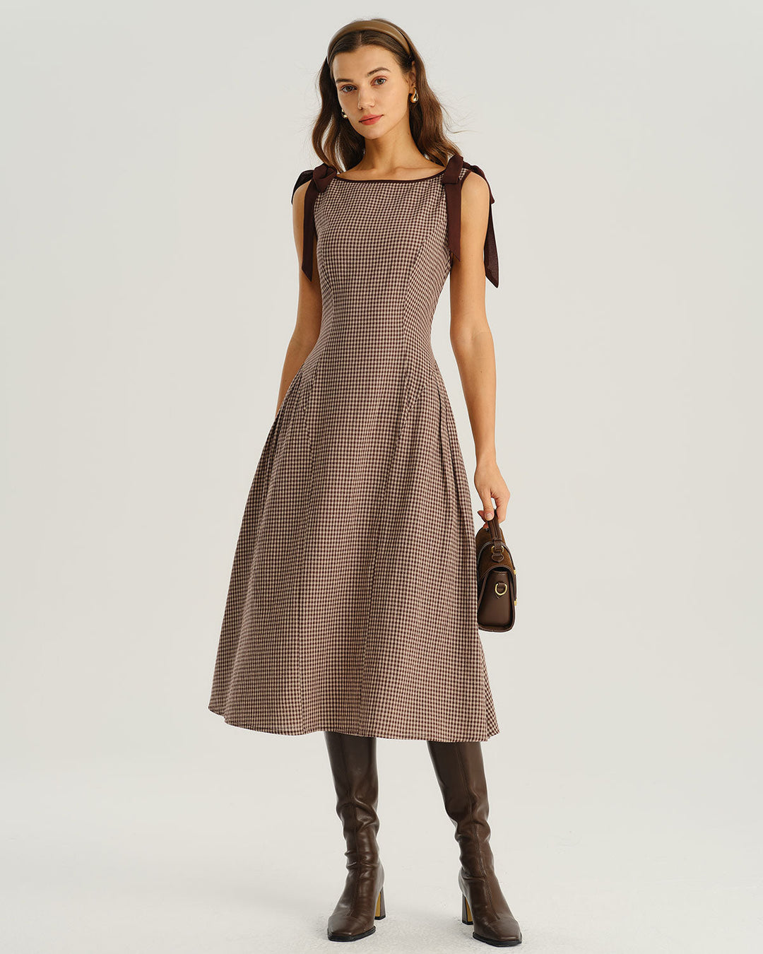Abito Midi Donna Quadri Elegante Svasato