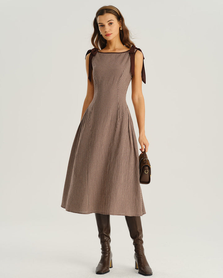 Abito Midi Donna Quadri Elegante Svasato