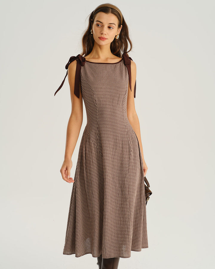 Abito Midi Donna Quadri Elegante Svasato