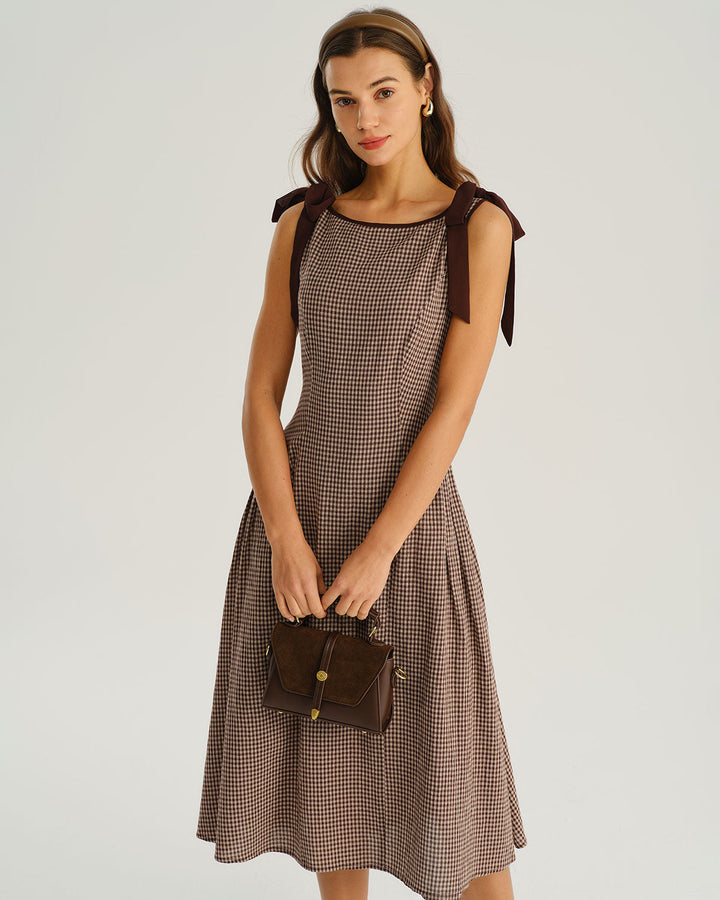 Abito Midi Donna Quadri Elegante Svasato