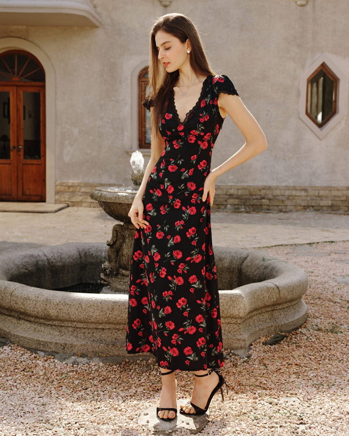 Abito Midi Donna Scollo a V Tessuto Leggero Estivo
