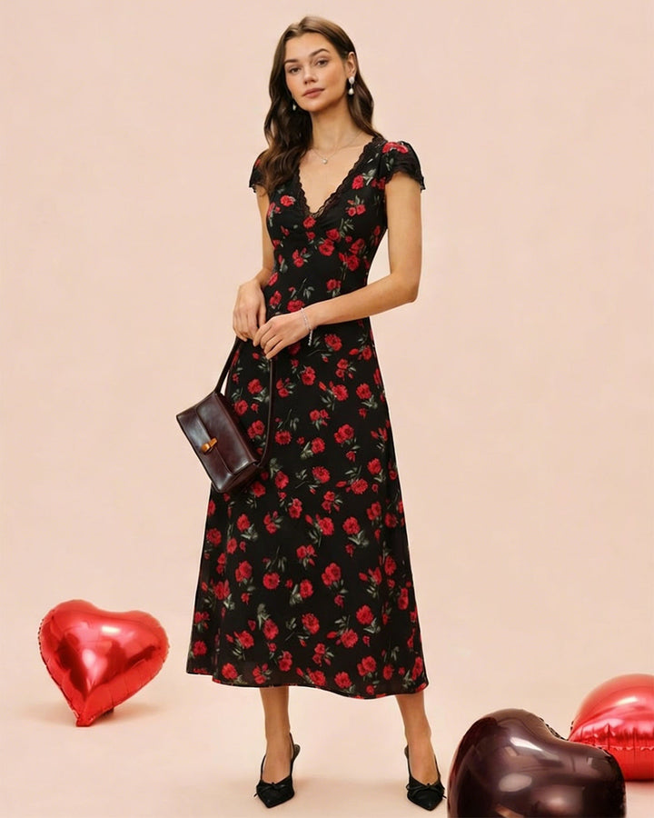 Abito Midi Donna Scollo a V Tessuto Leggero Estivo