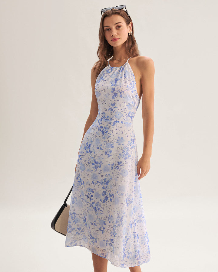Abito Midi Donna Floreale Scollo Allamericana Estivo