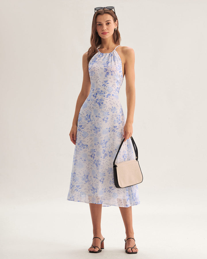 Abito Midi Donna Floreale Scollo Allamericana Estivo