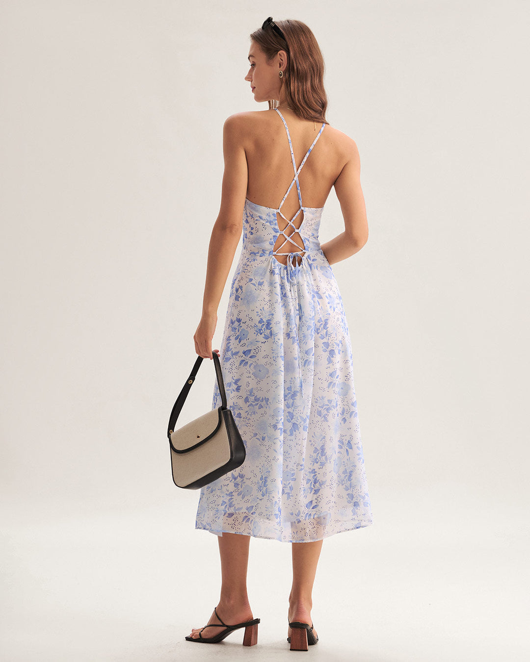 Abito Midi Donna Floreale Scollo Allamericana Estivo