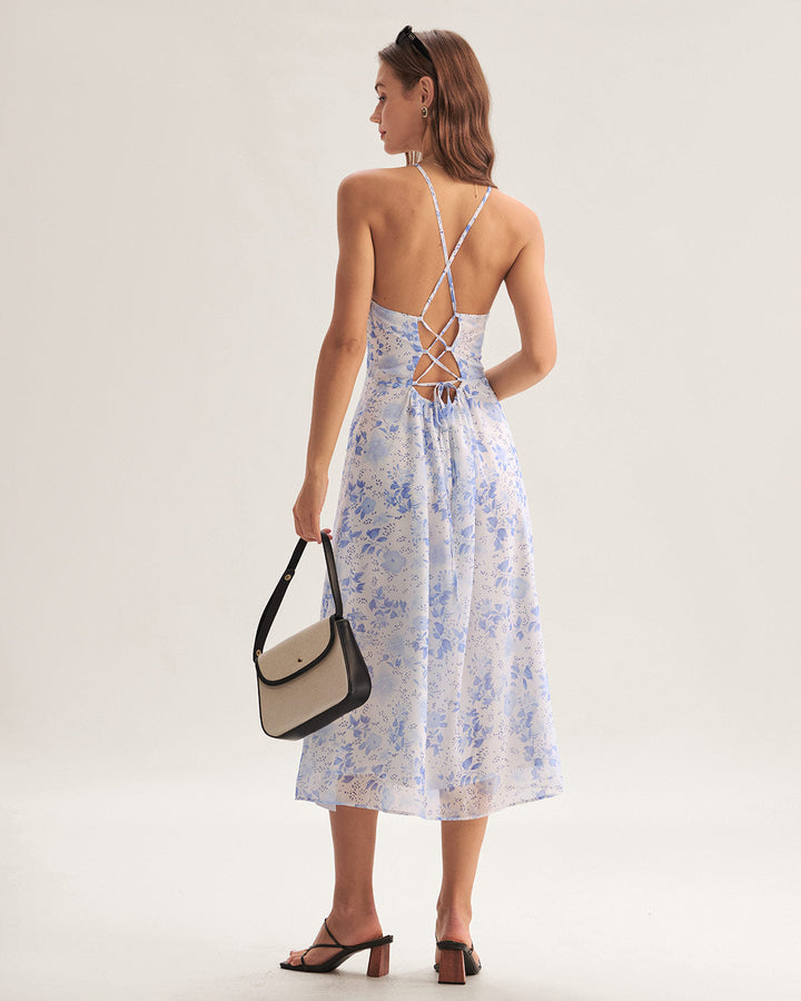 Abito Midi Donna Floreale Scollo Allamericana Estivo