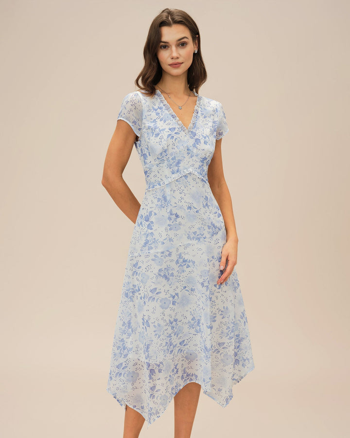 Abito Midi Donna Scollo a V Tessuto Leggero Estivo