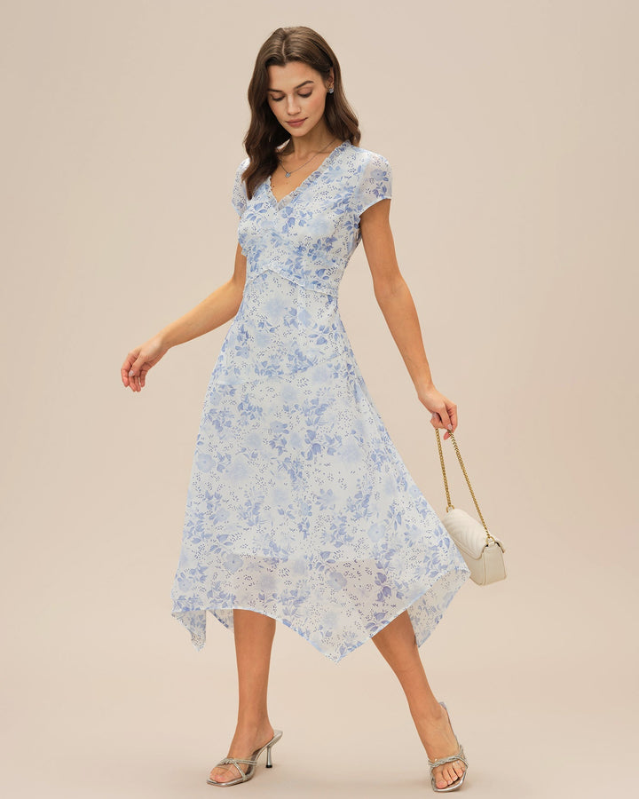 Abito Midi Donna Scollo a V Tessuto Leggero Estivo