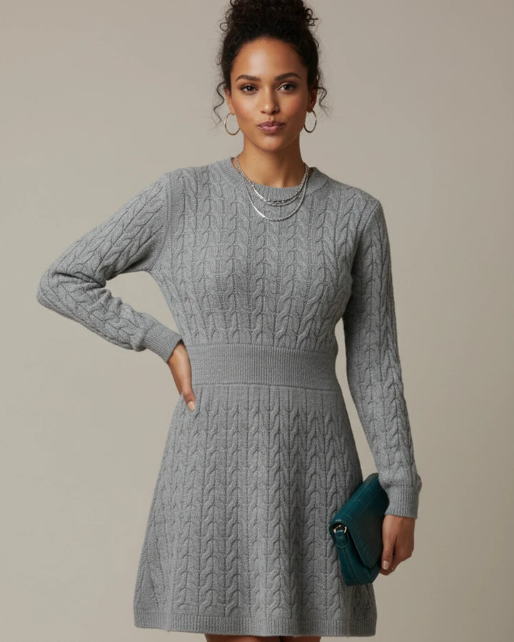 Abito Mini Donna Maglia a Trecce Maniche Lunghe Slim