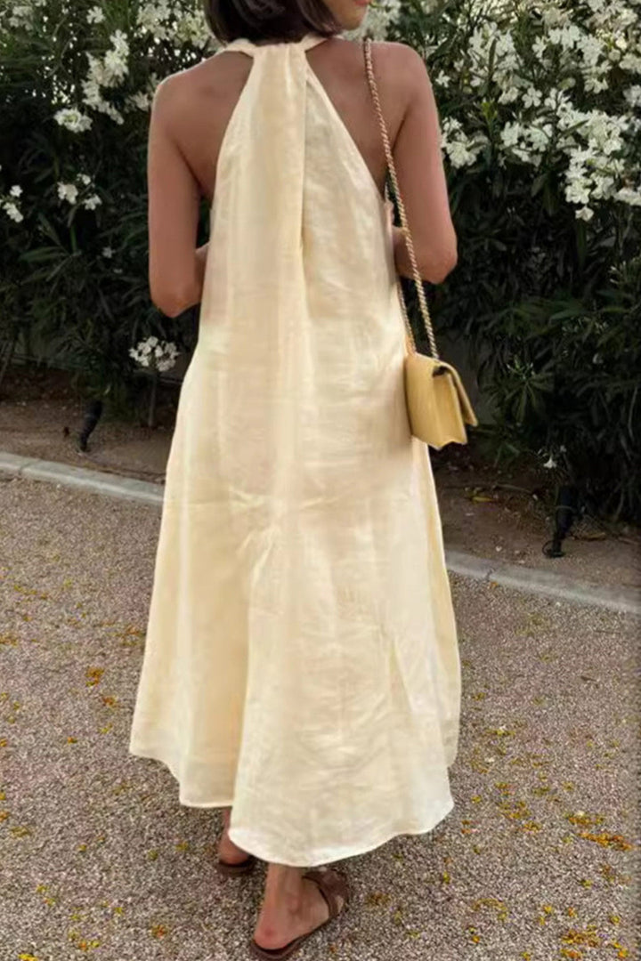 Abito lungo Donna Scollo a V Senza Maniche Tasche Comode