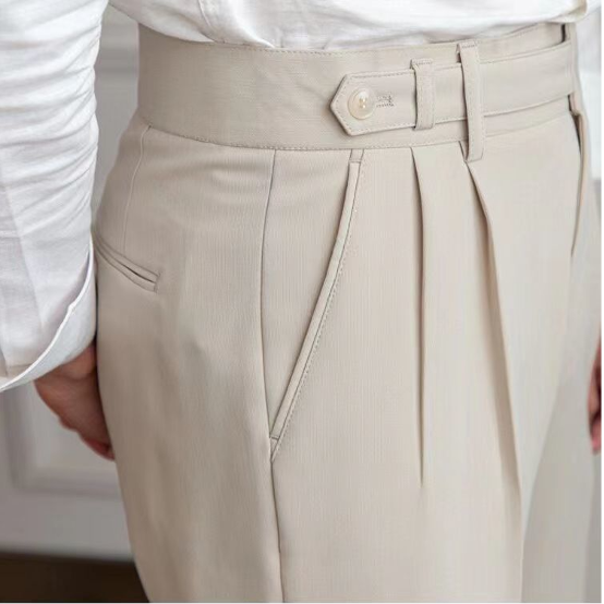 Pantalone Uomo Sartoriale Tessuto con Piega Gamba Dritta