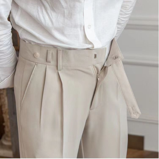 Pantalone Uomo Sartoriale Tessuto con Piega Gamba Dritta
