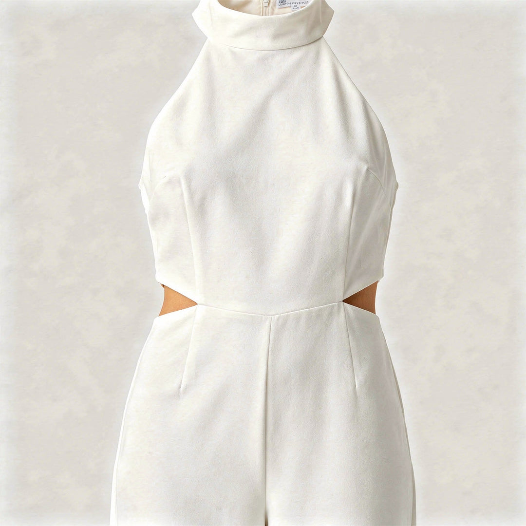 Tuta Donna Collo Halter Tessuto Leggero Gamba Larga