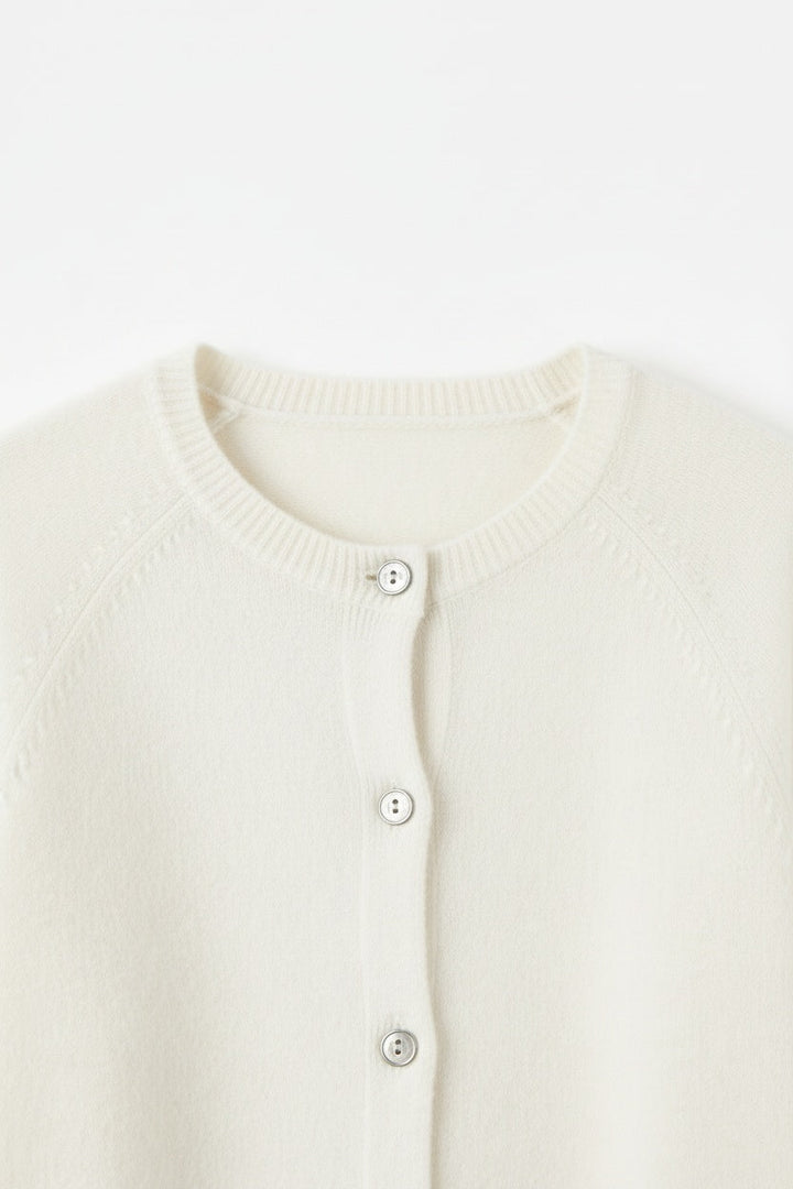 Cardigan Donna Lana Merino Bottoni Scollo Rotondo Mezza Stagione