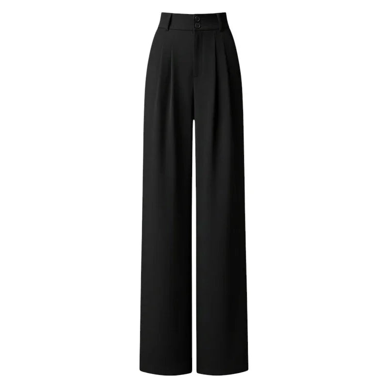 Pantaloni Donna Vita Alta Tessuto Leggero Gamba Larga Taglio Dritto